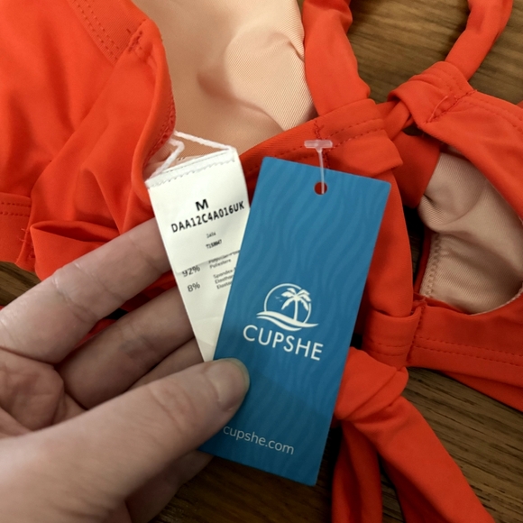 NWT Cupshe Orange Blue Floral Two Piece Bikini Swimsuit High Waist Bathing M - Picture 8 of 11